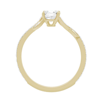 Floral Engagement Ring made from yellow gold standing upright