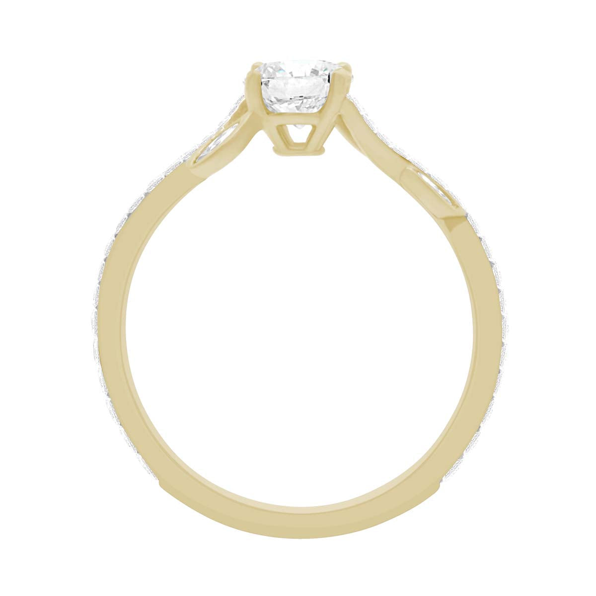 Floral Engagement Ring made from yellow gold standing upright