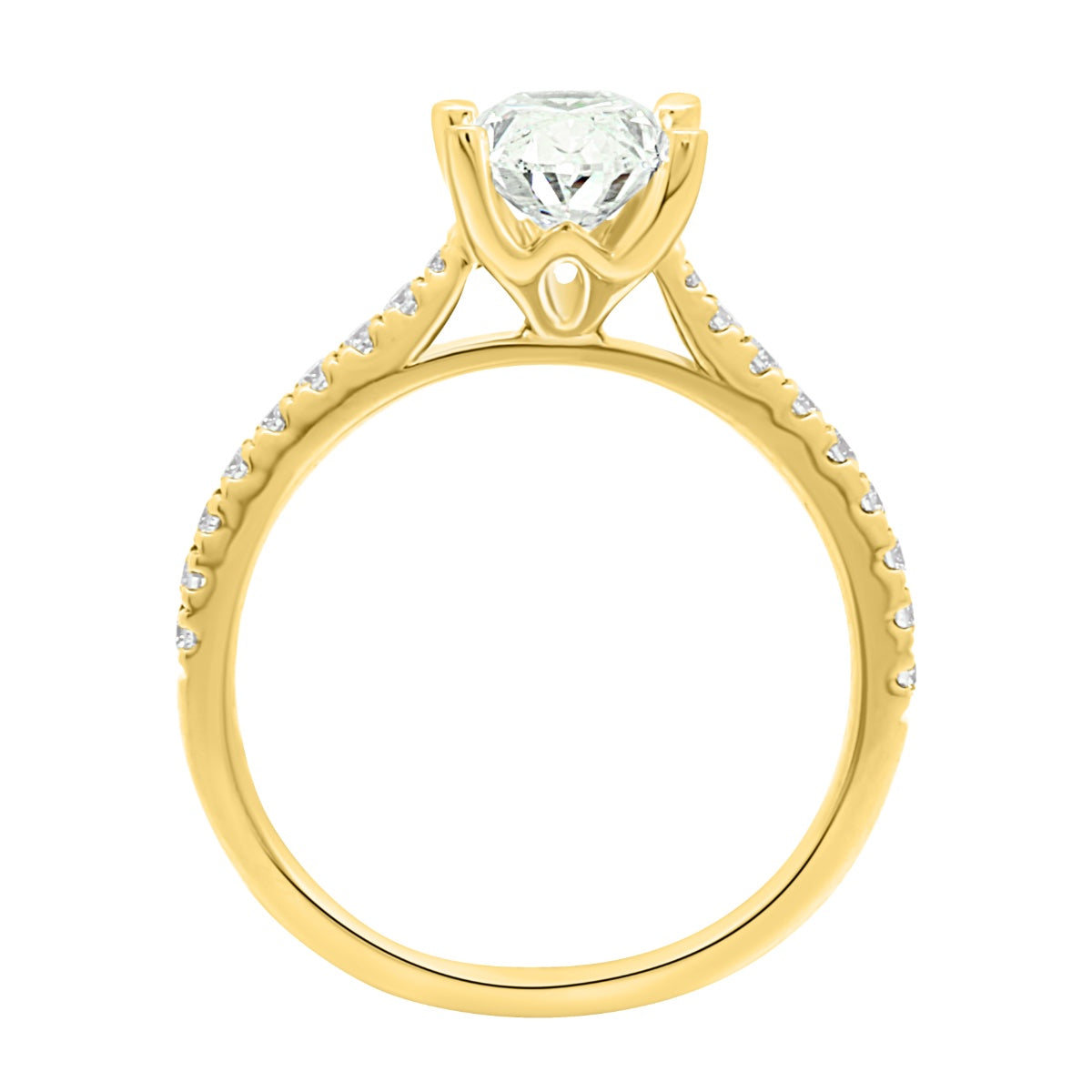 Oval cut Diamond with diamond Shoulders Geri Oval DS in Yellow Gold Band