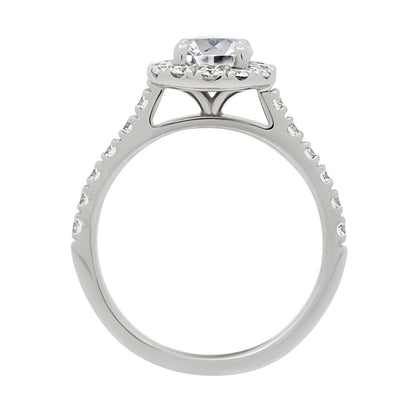 Halo Engagement Ring Diamond Band in white gold standing upright