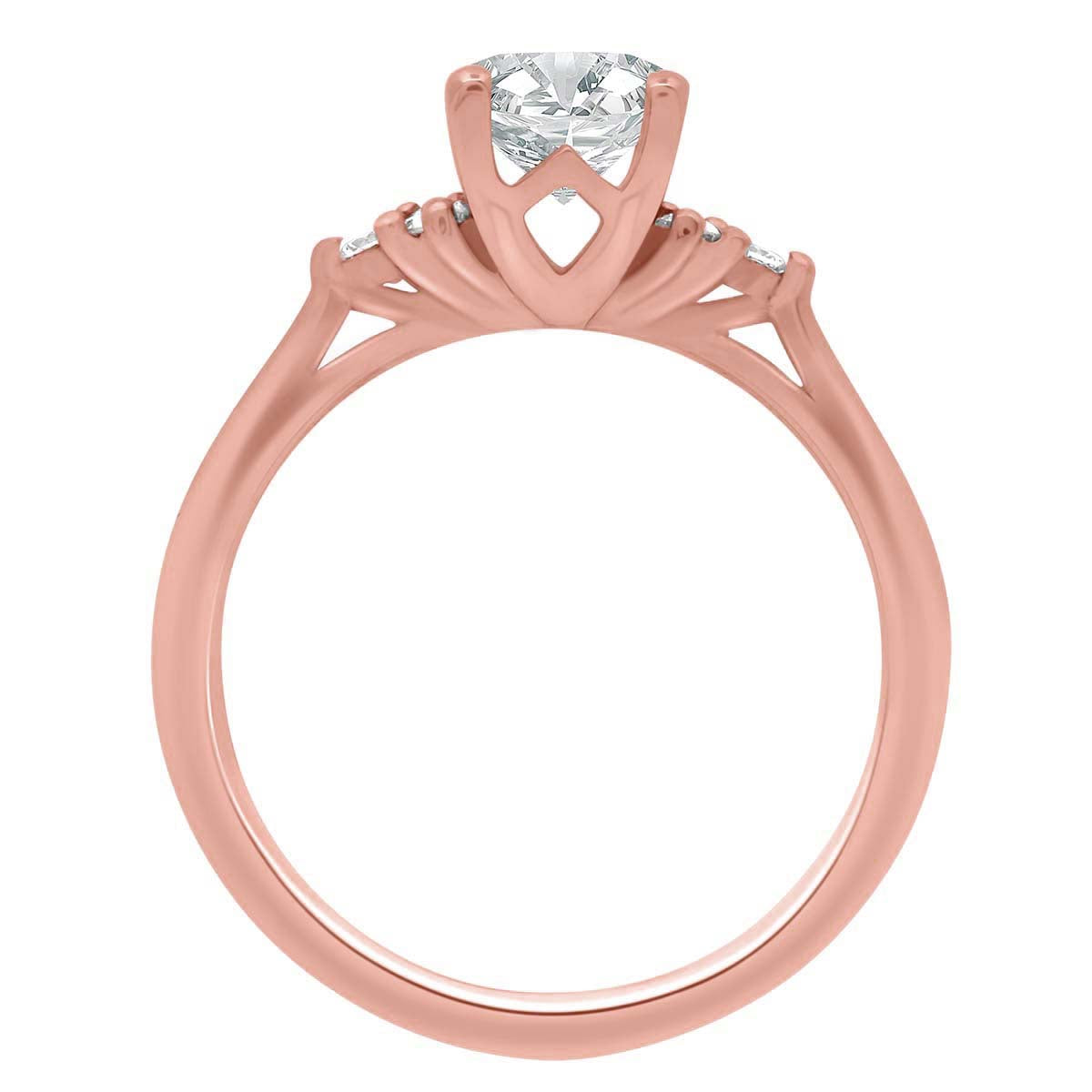 Handmade Engagement Ring in rose gold standing upright