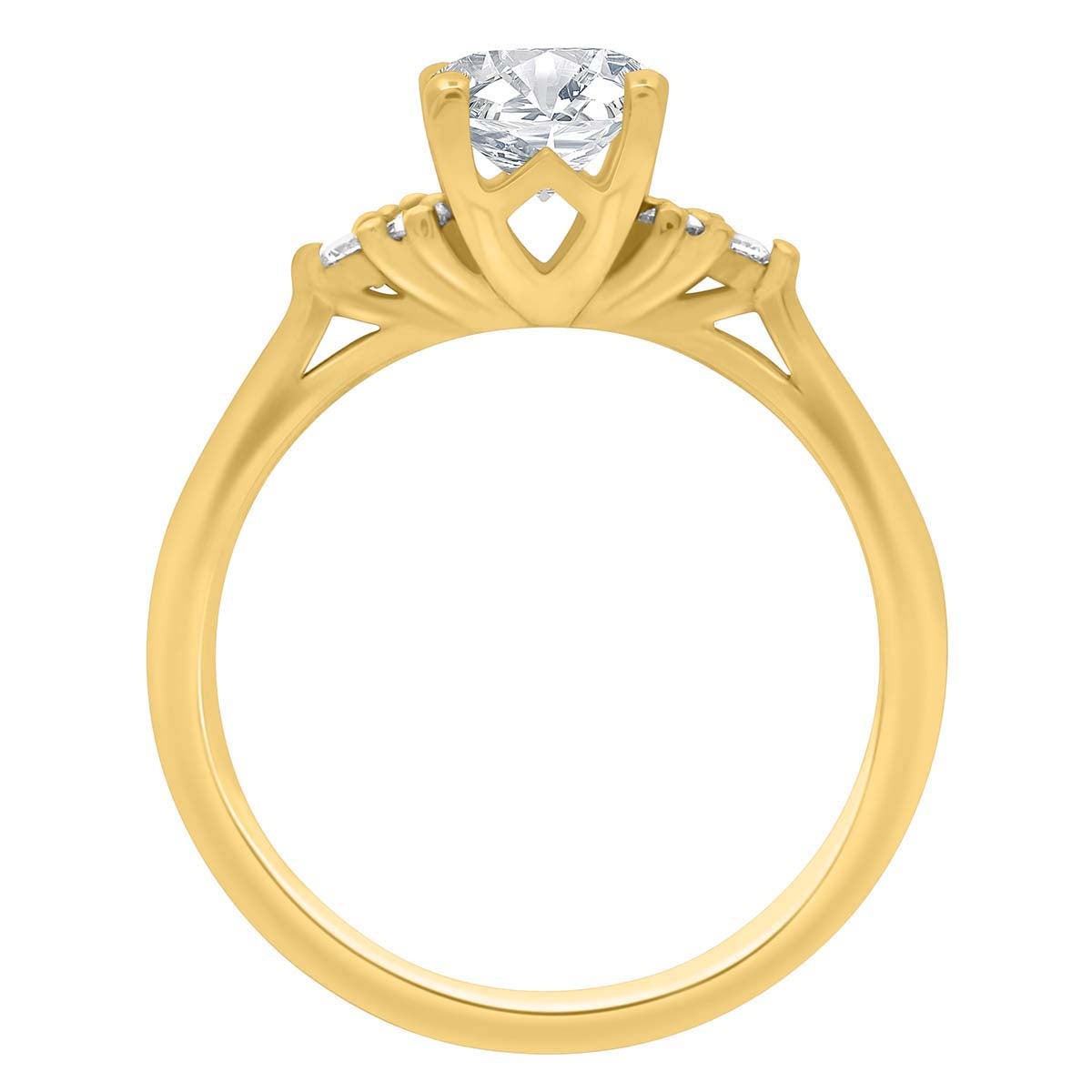 Handmade Engagement Ring in yellow gold standing vertical