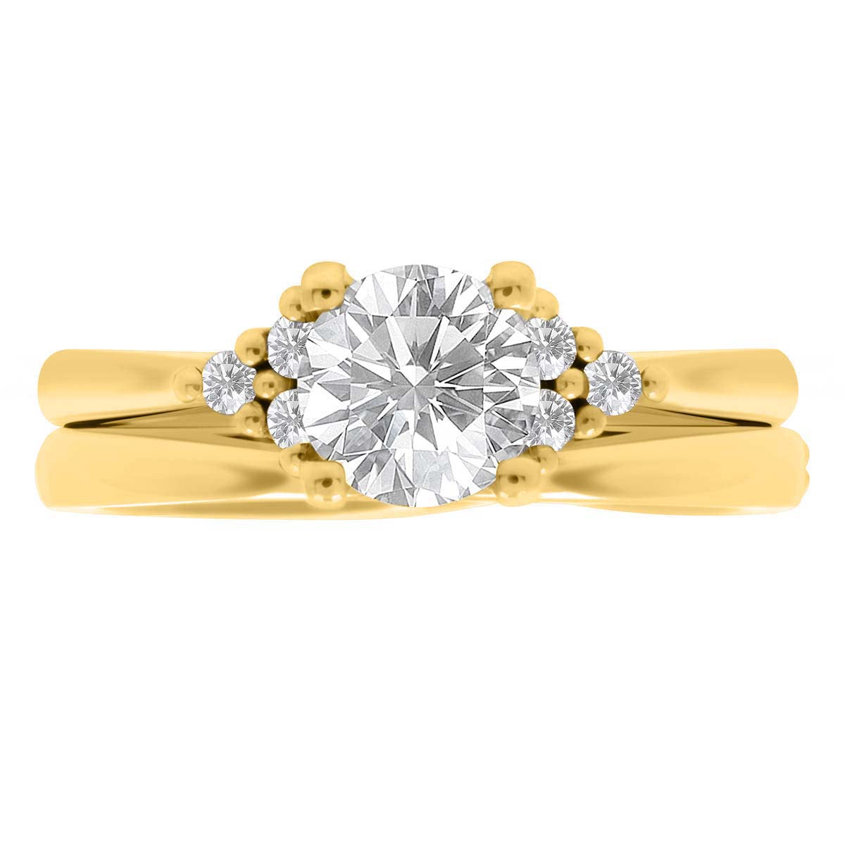 Handmade Engagement Ring in yellow gold with matching plain wedding ring