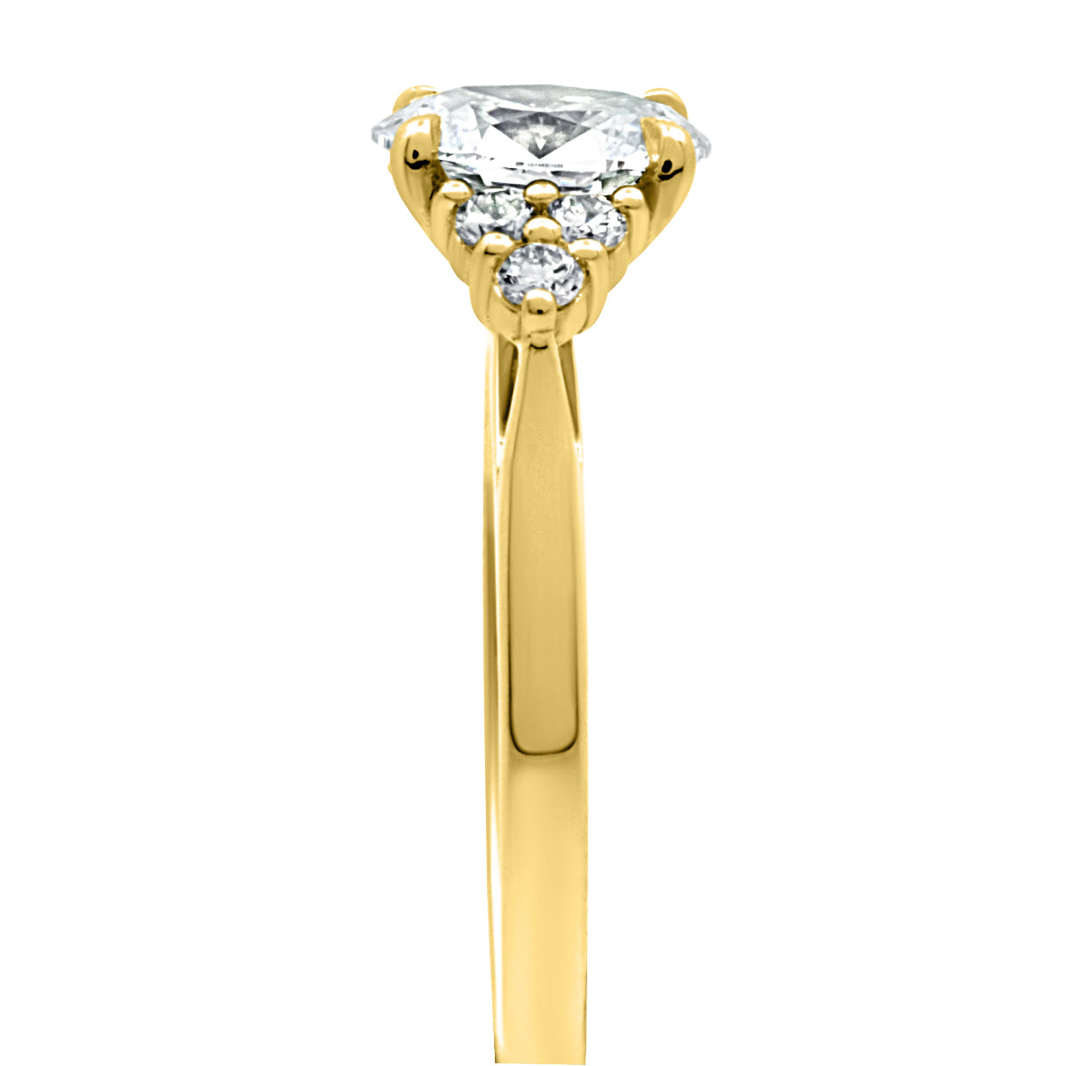 Oval Diamond Handmade Engagement Ring with Yellow Gold Band - End view