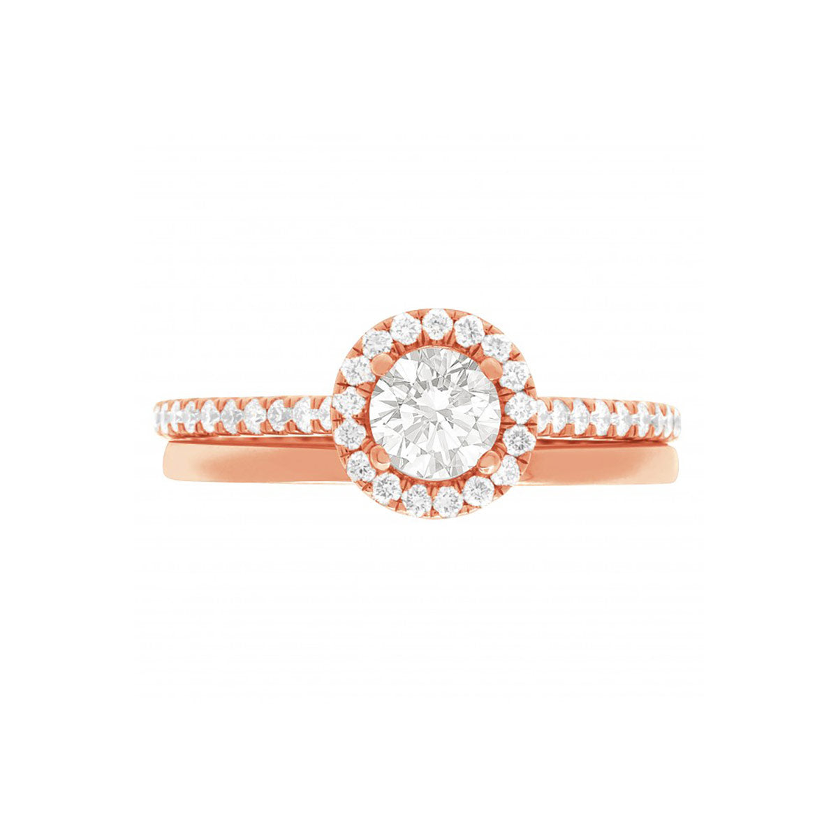 Round Cut Halo Diamond Engagement Ring with Rose Gold Set Band - 'Harriot Round'