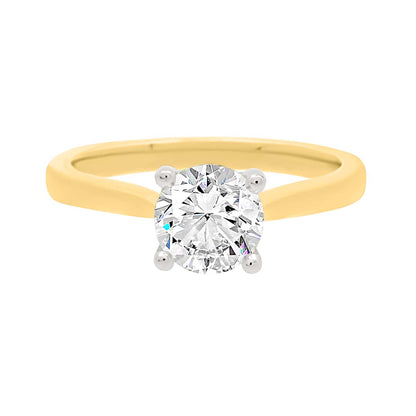 Hidden Halo Solitaire Engagement Ring in yellow gold lying flat