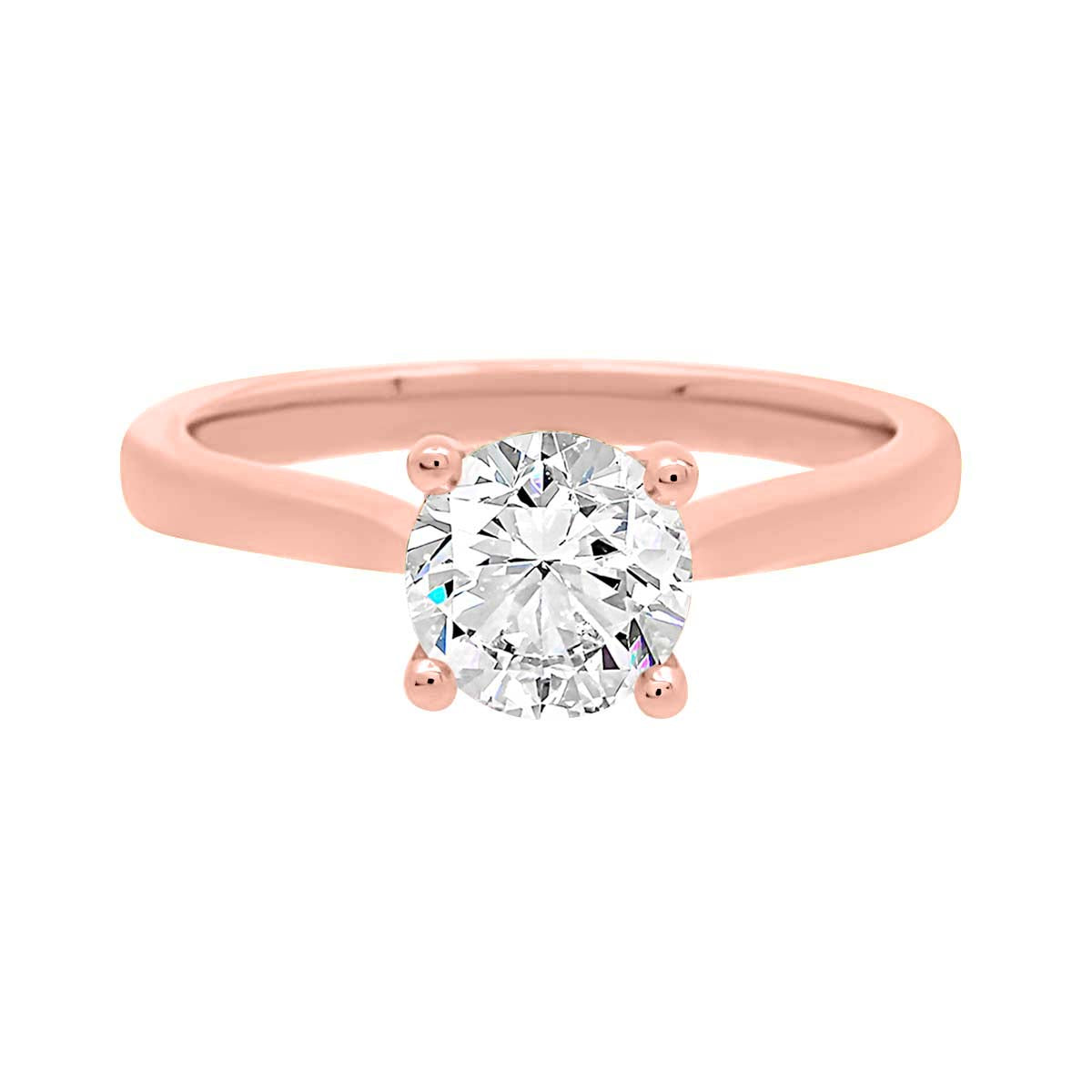 Hidden Halo Solitaire Engagement Ring in rose gold and upright position lying flat