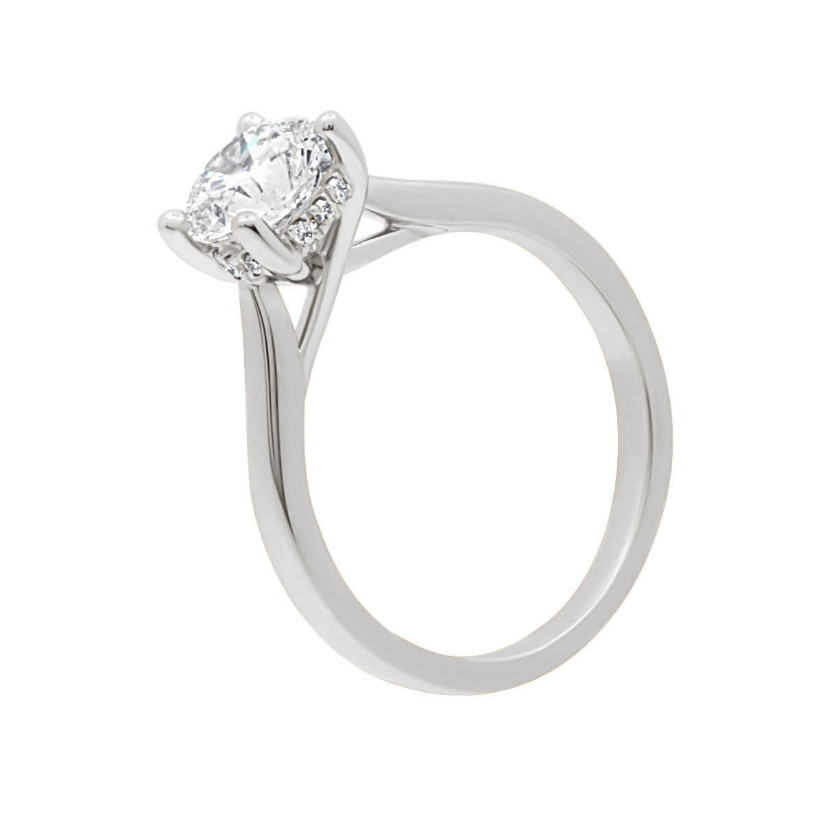 Hidden Halo Solitaire Engagement Ring in white gold in upright angled position