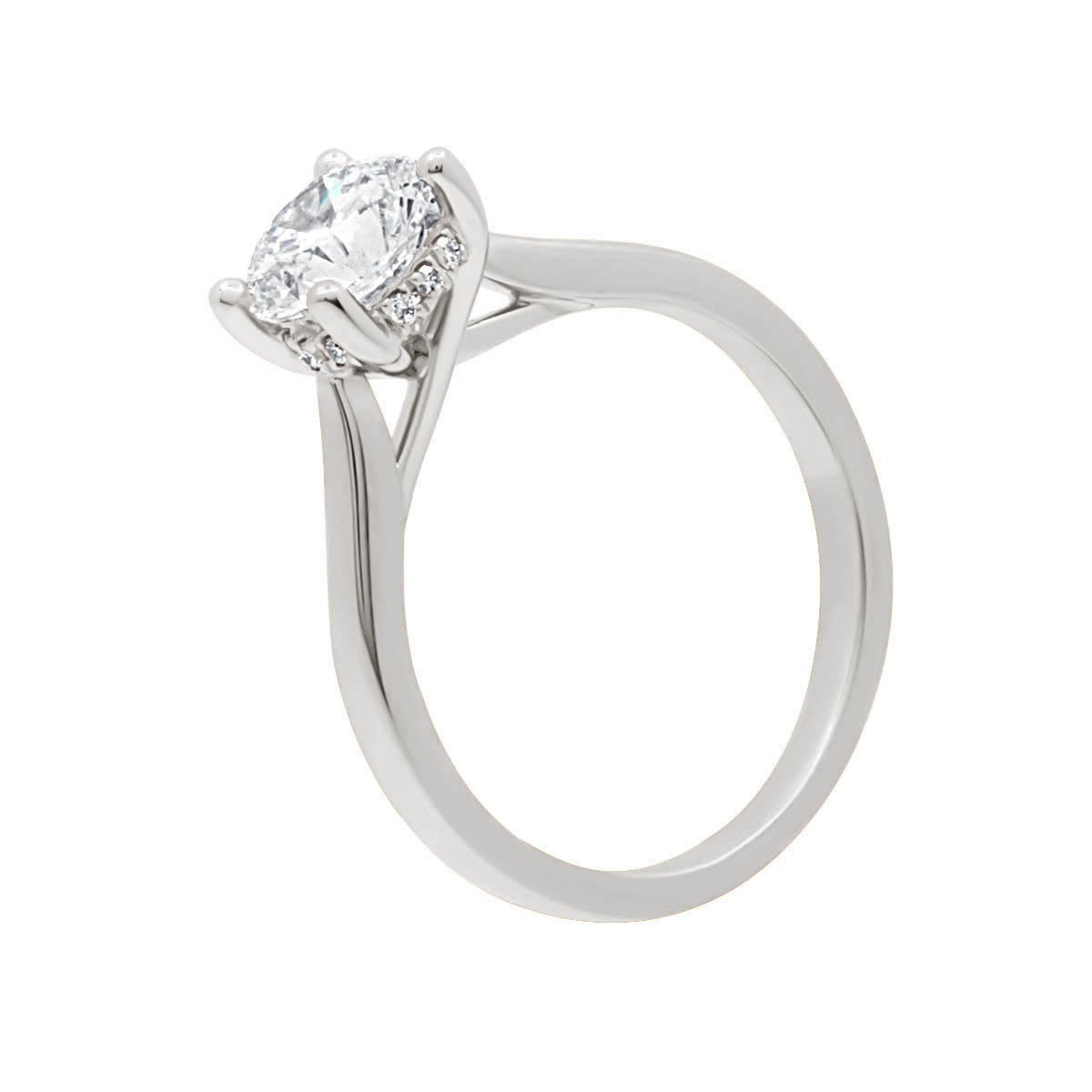 Round Cut Hidden Halo Diamond Detail Solitaire Engagement Ring with Platinum Band - 'Hillary'