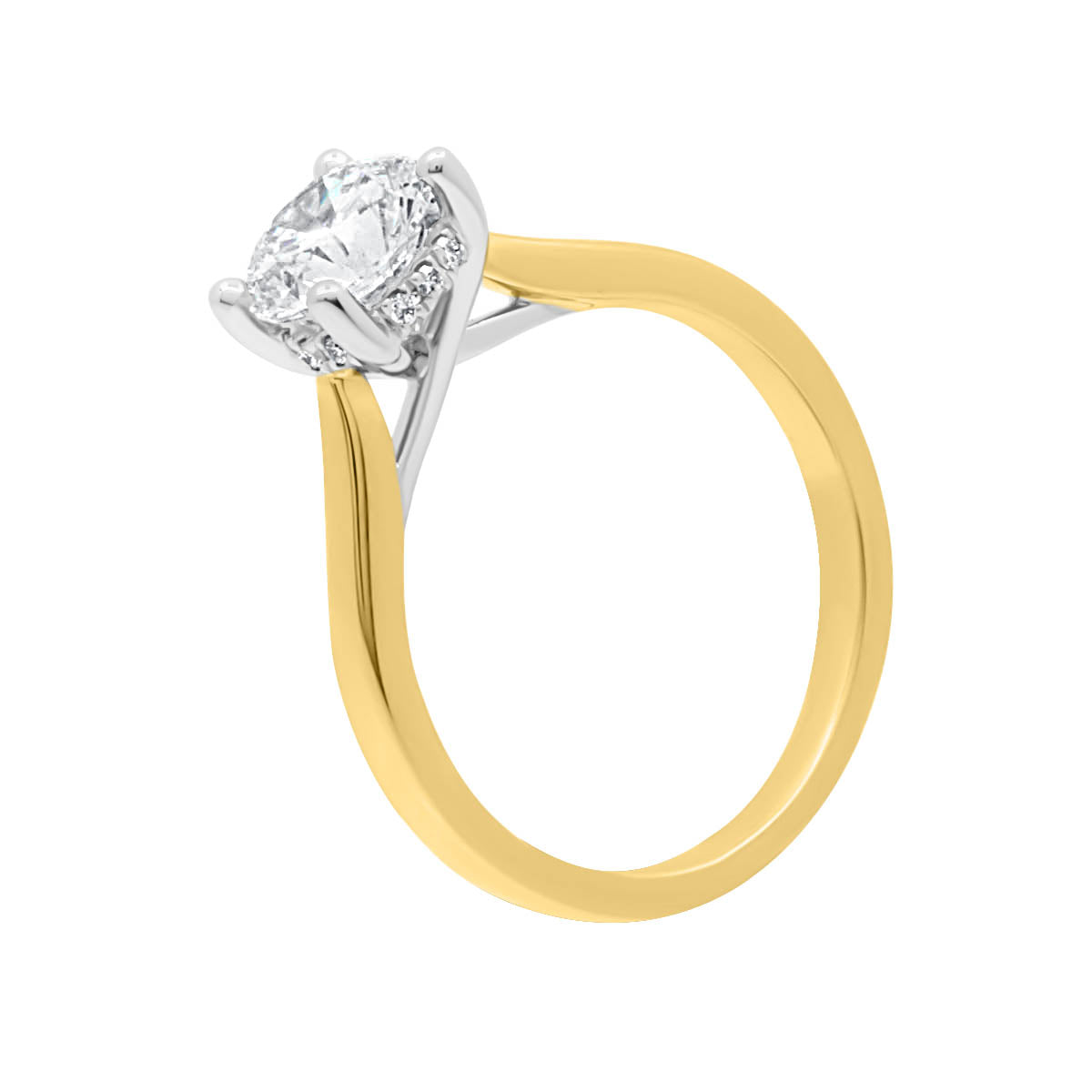 Round Cut Hidden Halo Diamond Detail Solitaire Engagement Ring with Yellow Gold Band - 'Hillary'