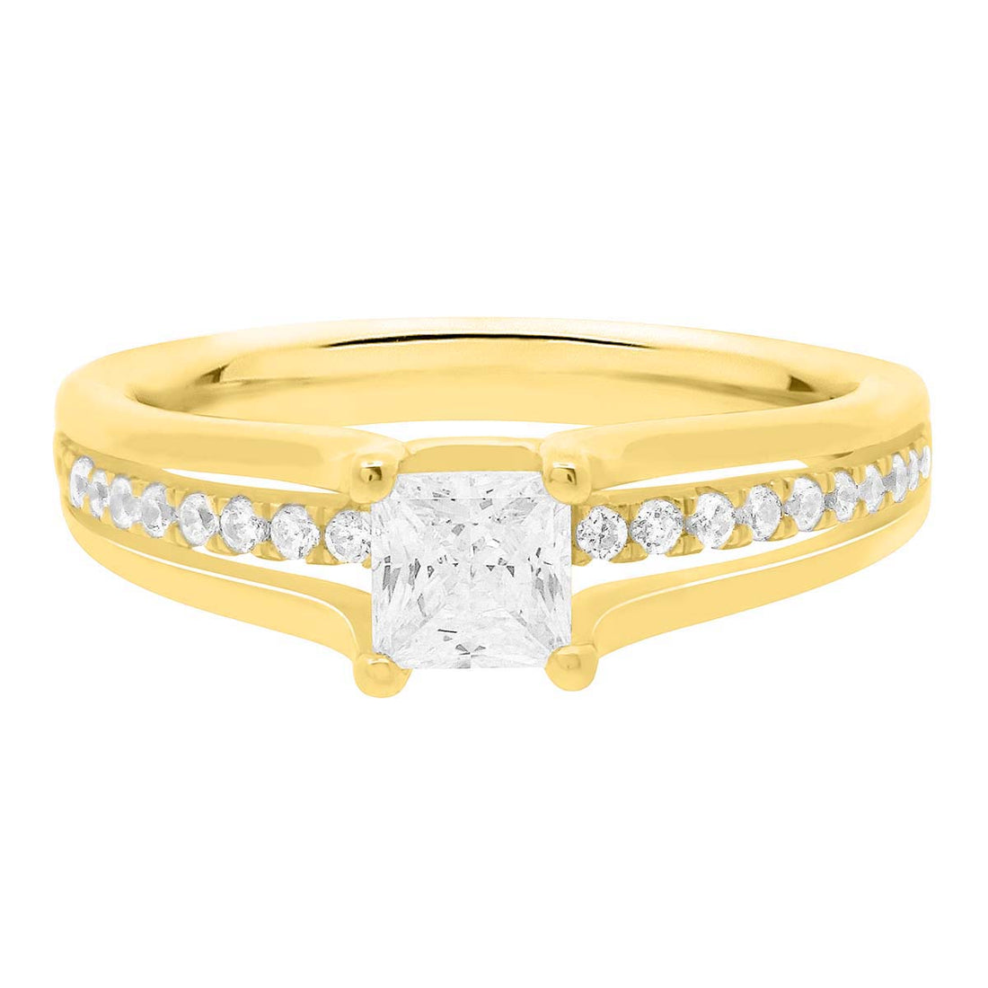 Princess Cut Diamond Engagement Ring made in yellow gold