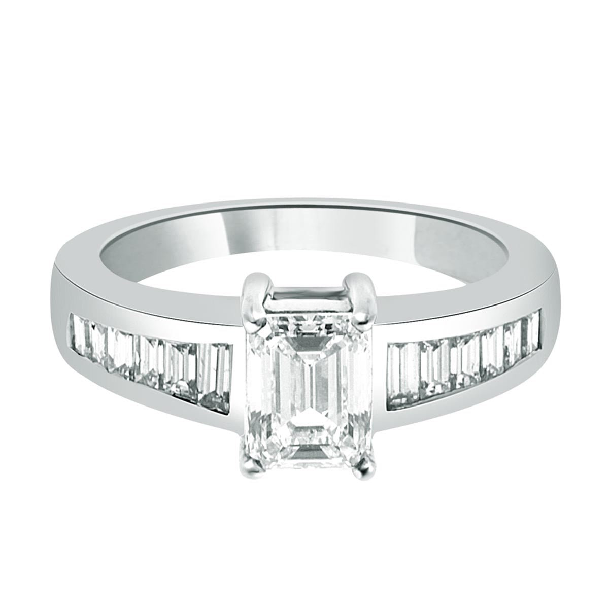 Emerald Cut Diamond Engagement Ring with Platinum Set Band - 'Maria'