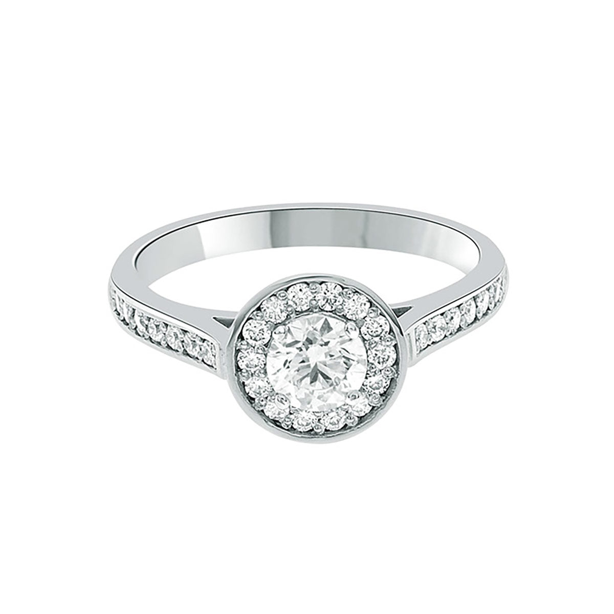 Round Cut Diamond Halo Engagement Ring with Platinum Diamond Pave Band - 'Rose'