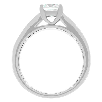 Fancy Cut Diamond Ring made from white gold and pictured standing upright