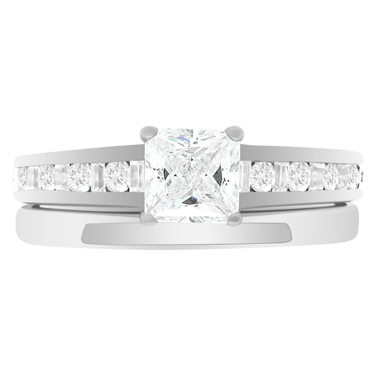 Fancy Cut Diamond Ring made from white gold with a plain wedding ring