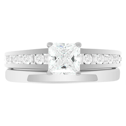 Fancy Cut Diamond Ring made from white gold with a plain wedding ring