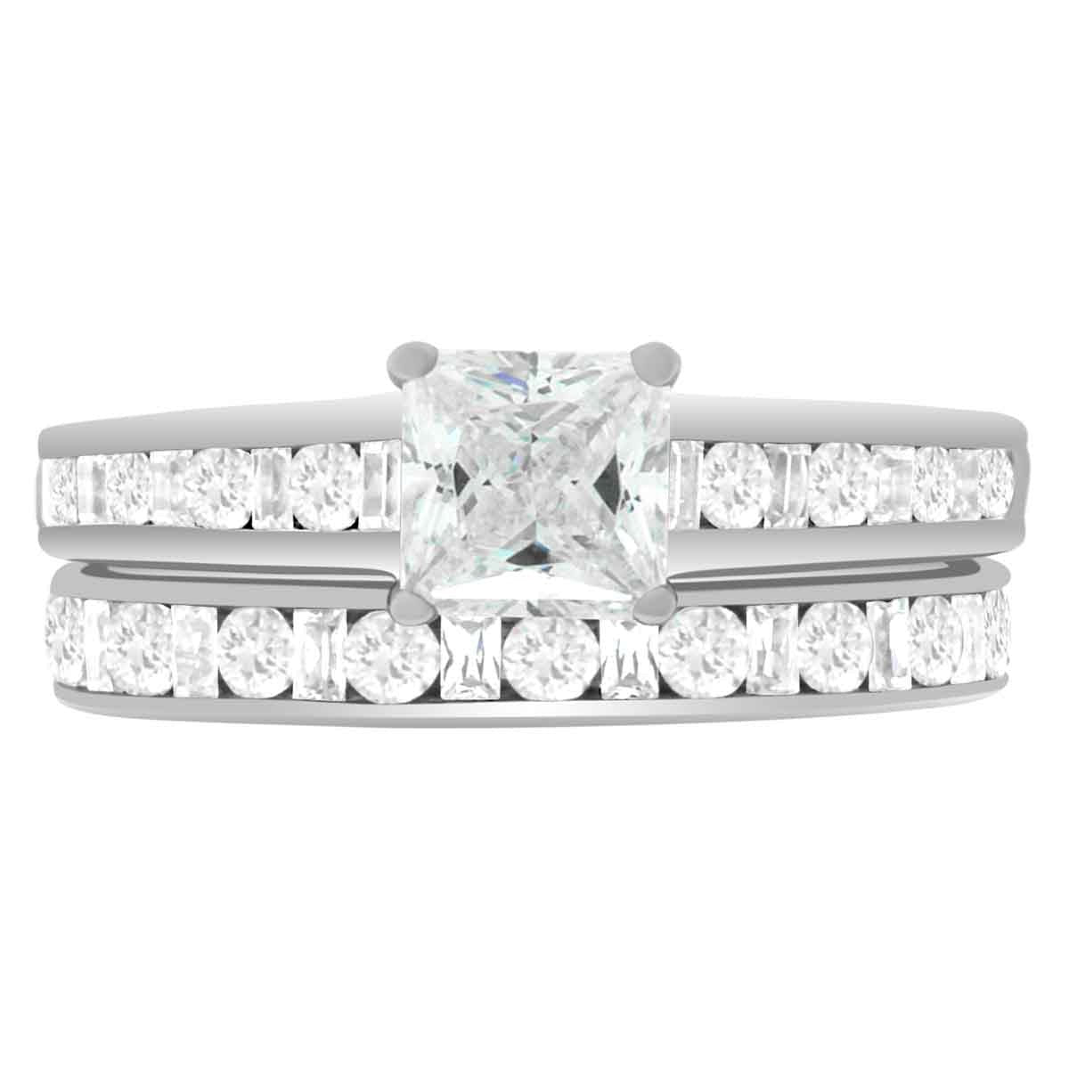 Fancy Cut Diamond Ring made from white gold pictured with a diamond set wedding ring