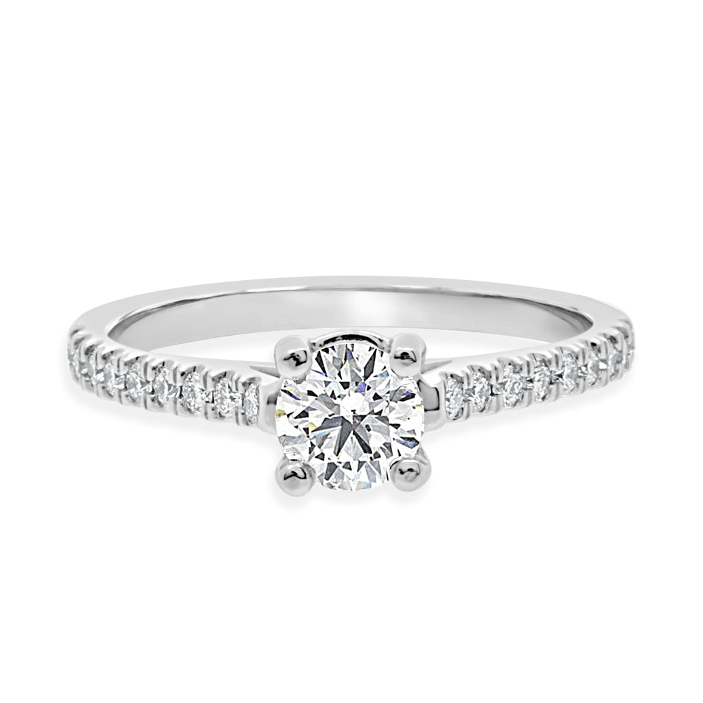 Round Cut Diamond Engagement Ring with Platinum Castle Set Band - 'Maddie'