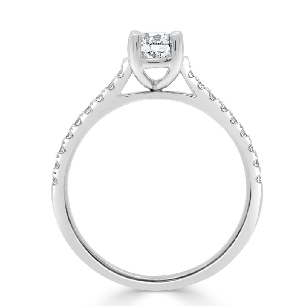 Round Cut Diamond Engagement Ring with Platinum Castle Set Band - 'Maddie'