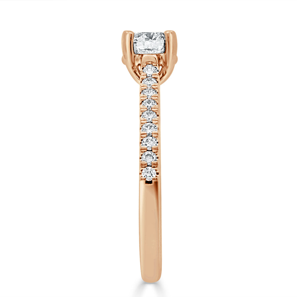Castell  Set Diamond Ring in rose gold standing upright side view