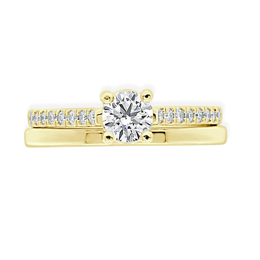 Castell  Set Diamond Ring in yellow gold with matching plain wedding ring