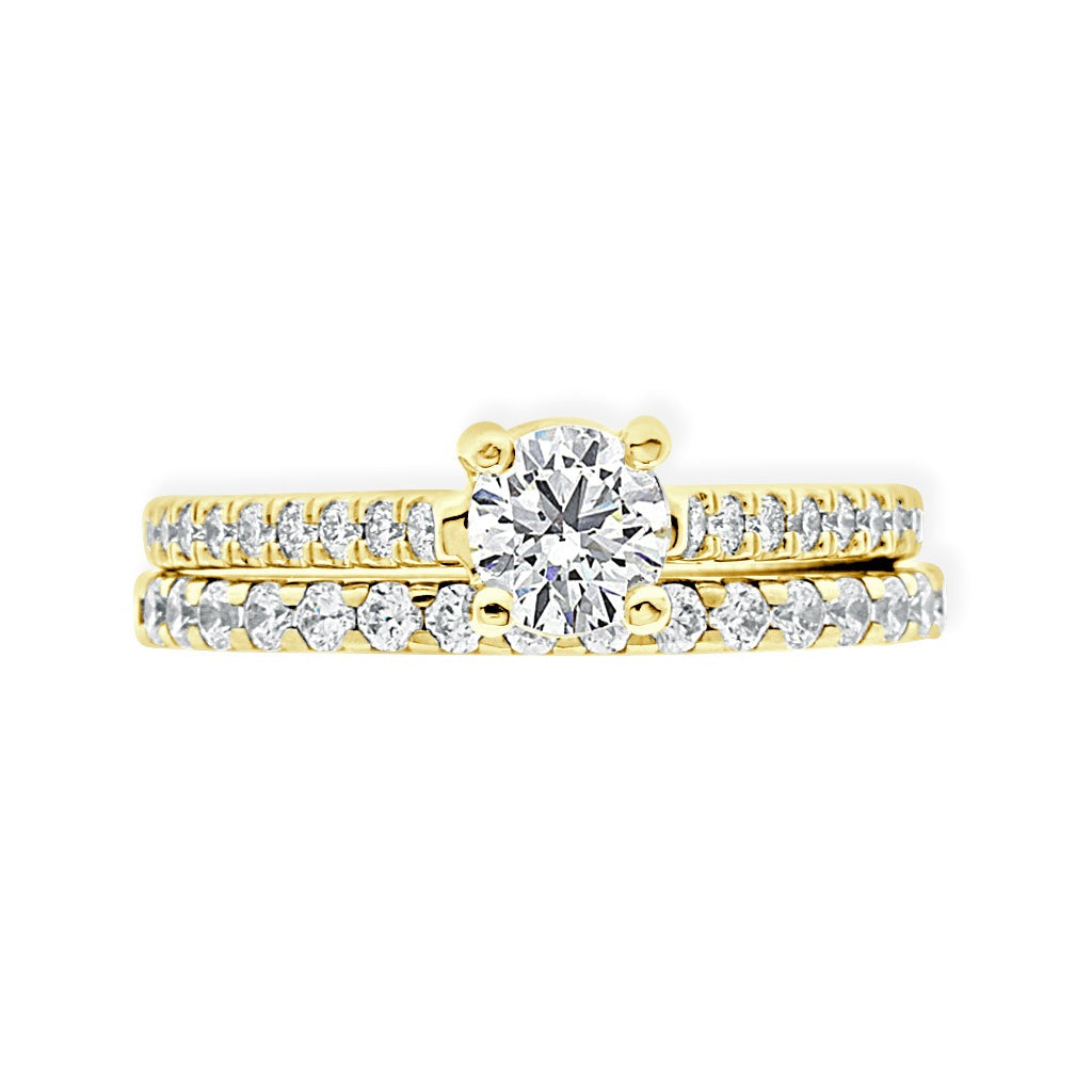 Castell  Set Diamond Ring in yellow gold with matching diamond wedding ring
