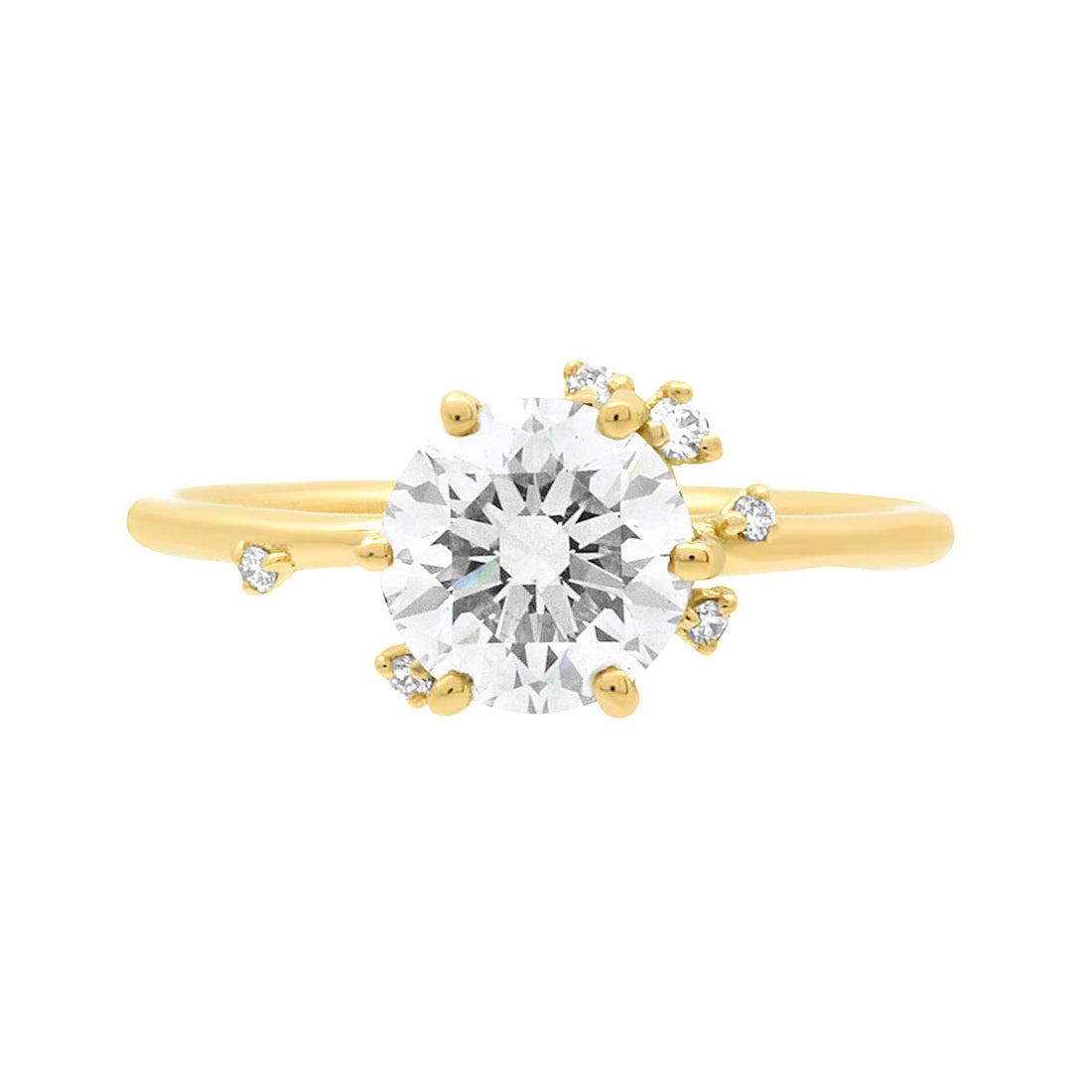 Made To Order Engagement ring in yellow gold laying flat