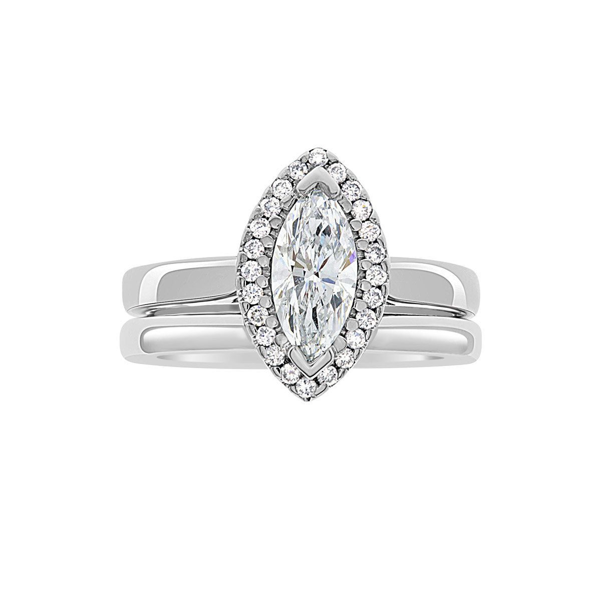 Marquise Cut Halo Diamond Engagement Ring with Platinum Band - 'Clara'