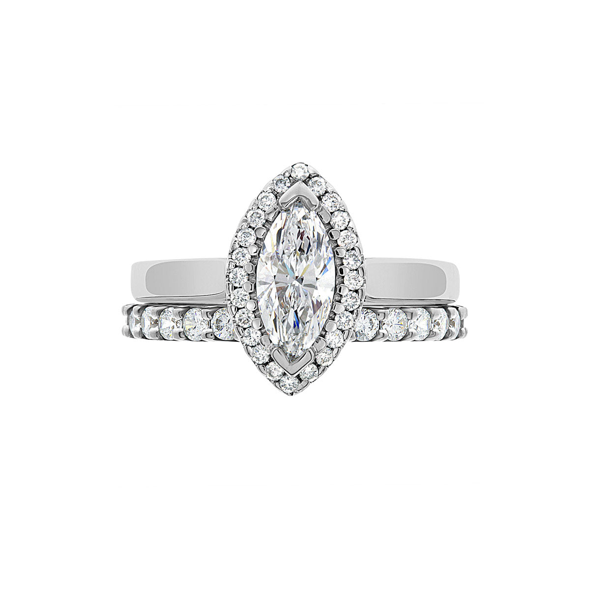 Marquise Cut Halo Diamond Engagement Ring with Platinum Band - 'Clara'