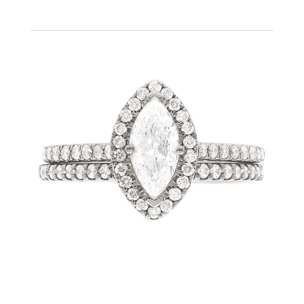 Marquise Cut Halo Diamond Engagement Ring with Platinum Band - 'Harriot Marquise'