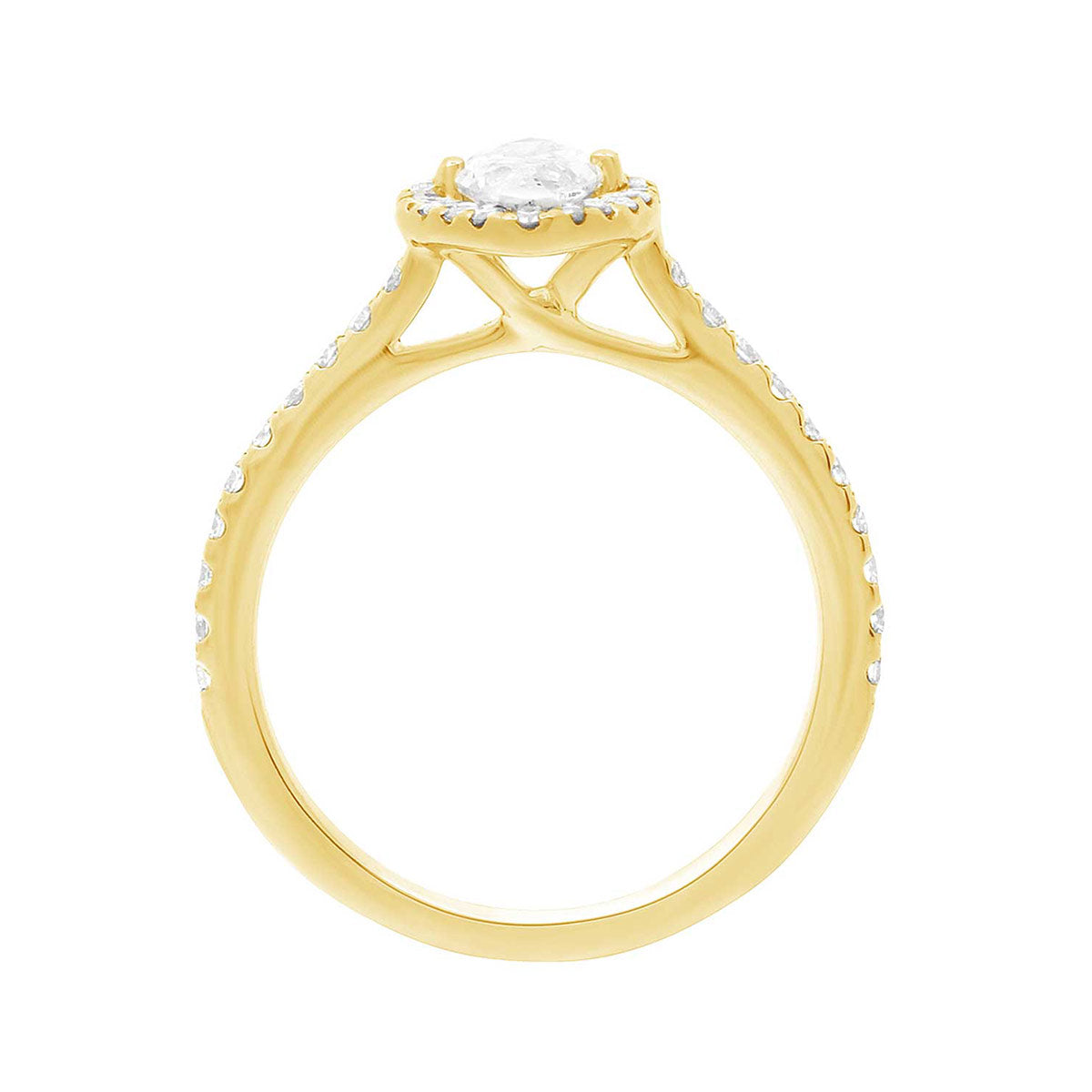 Marquise Halo Engagement Ring in yellow gold inn an upright position