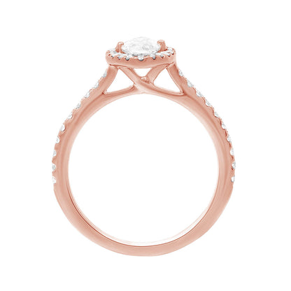 Marquise Halo Engagement Ring in rose gold in an upright position