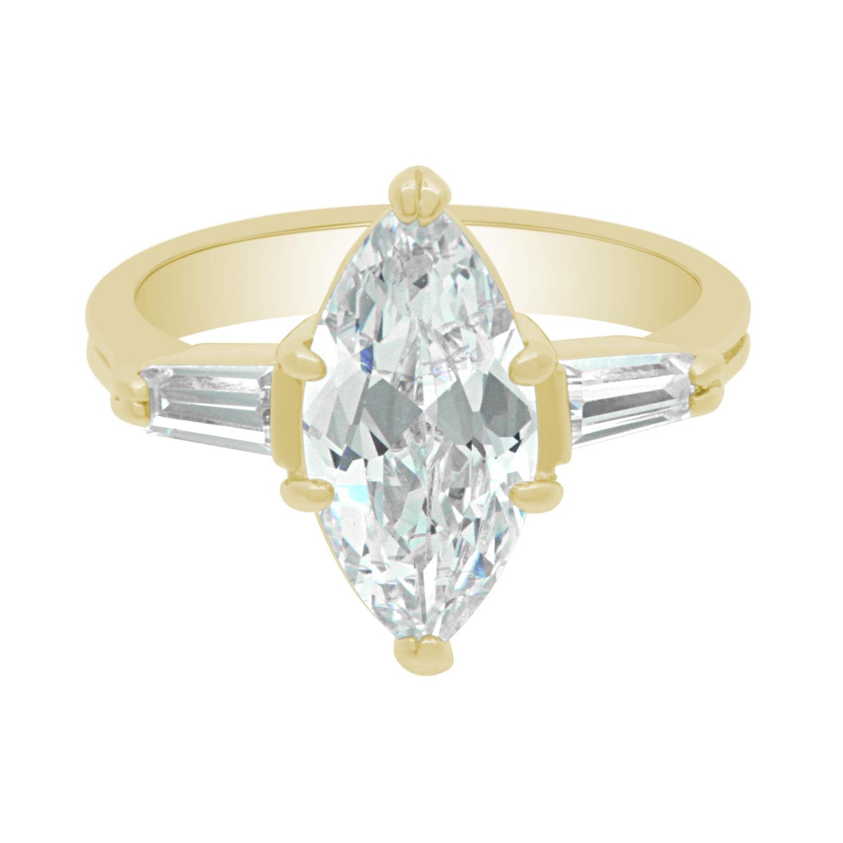 Marquise with Baguettes Diamond Ring in yellow gold