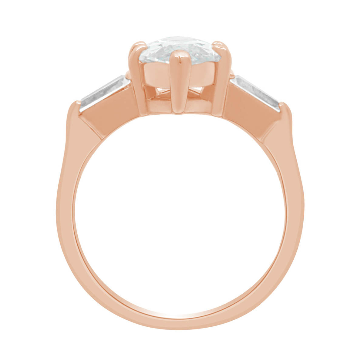 Marquise with Baguettes Diamond Ring in rosegold standing upright