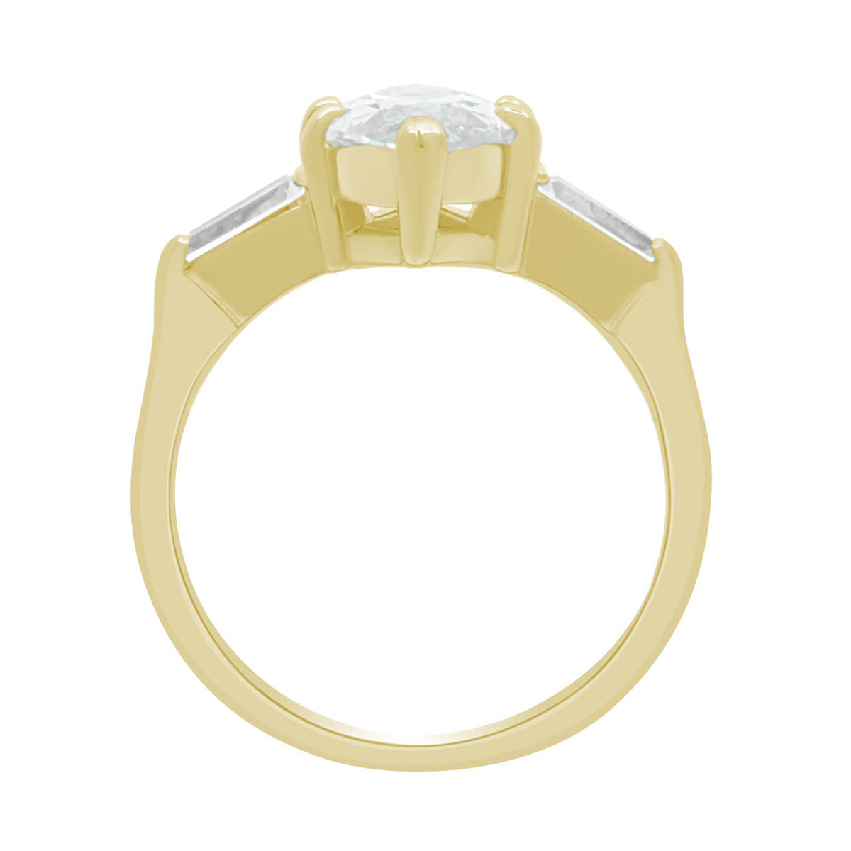 Marquise with Baguettes Diamond Ring in yellow gold in upright position