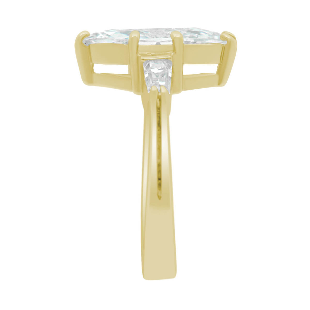 Marquise with Baguettes Diamond Ring in yellow gold in end view position