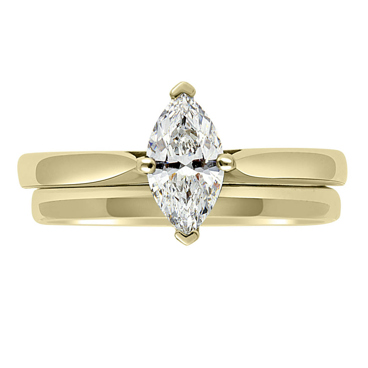 Marquise Solitaire Engagement Ring made from yellow gold with a plane wedding ring