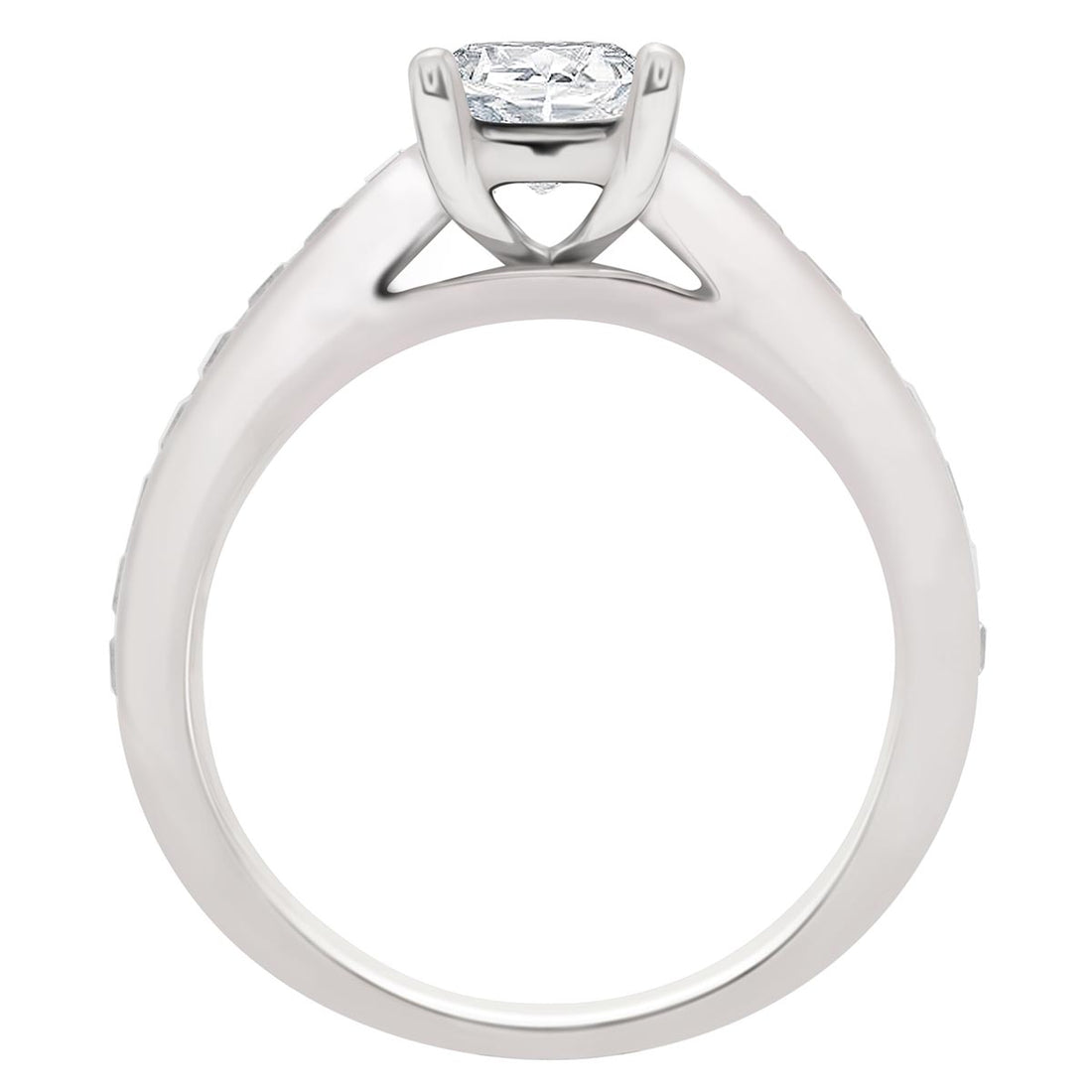 Princess Shape Diamond Ring made from white gold standing upright