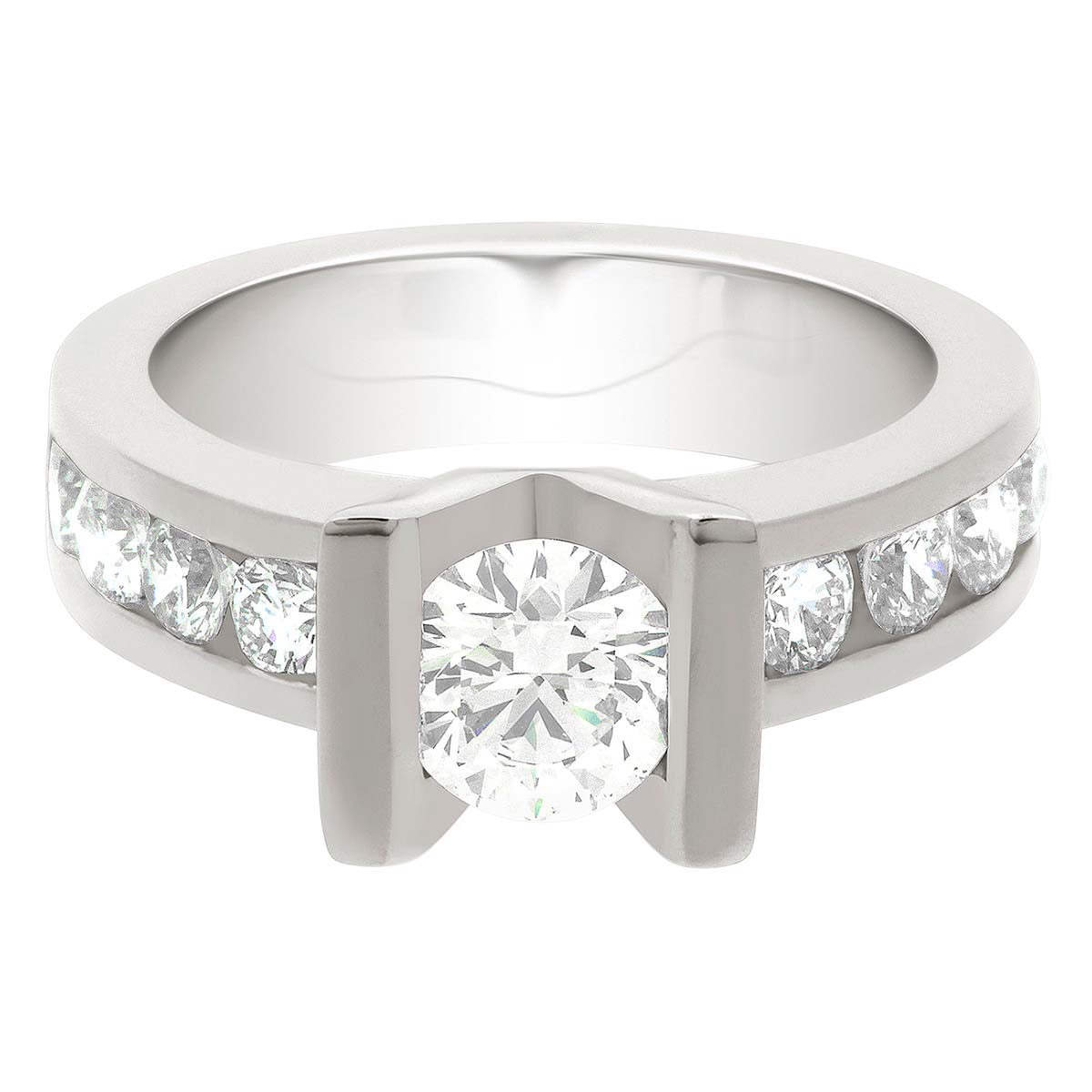 Custom Round Cut Diamond Engagement Ring with Platinum Channel Set Band - 'Michelle'