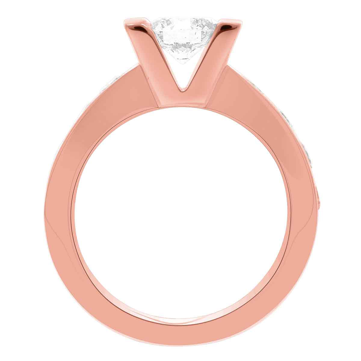 Custom Made Engagement Ring made from rose gold standing upright