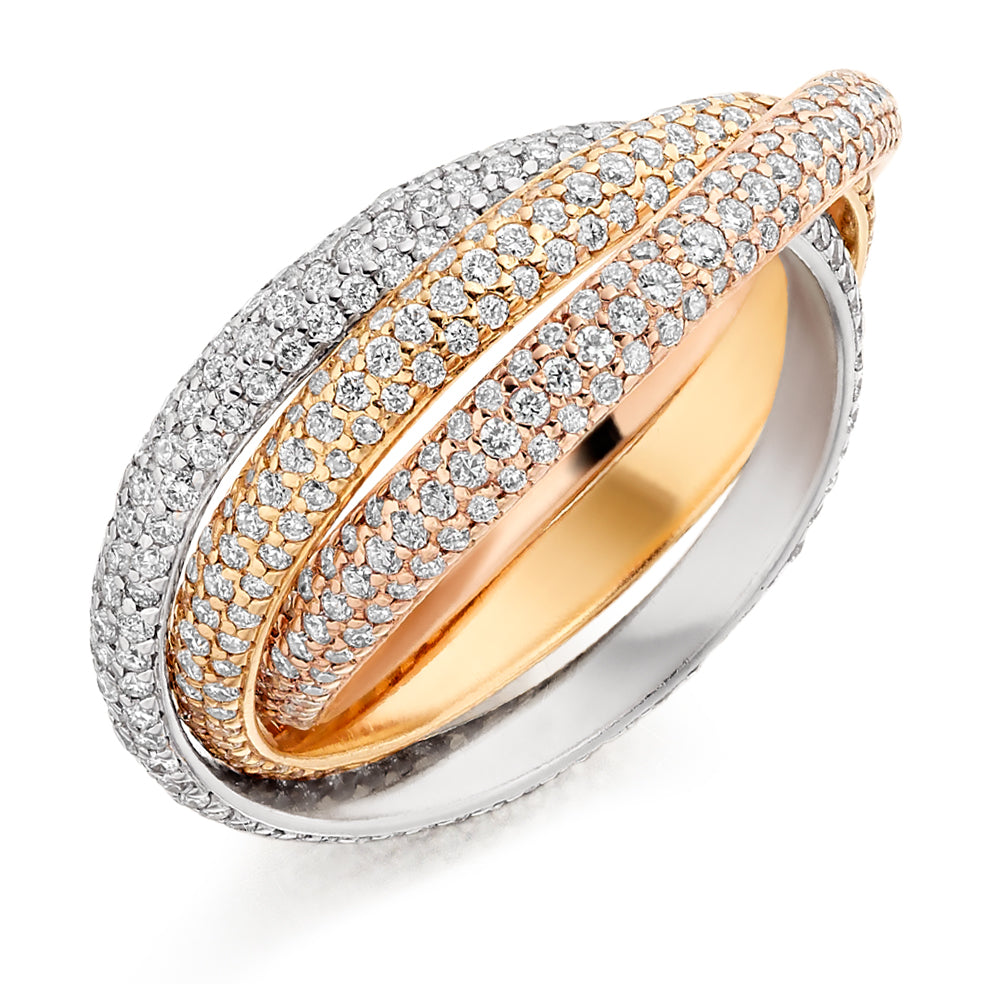 Micro Pave Russian Wedding Ring in white and yellow and rose golds