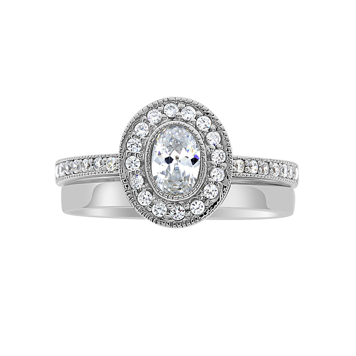 Milgrain Detail Engagement Ring with a matching white gold plain wedding band