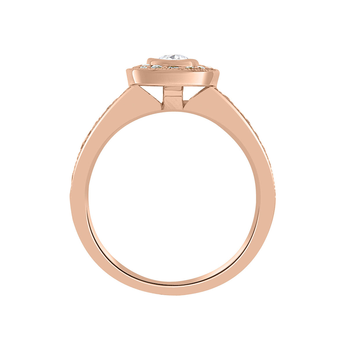 Milgrain Detail Engagement Ring in rose gold pictured in an upright position