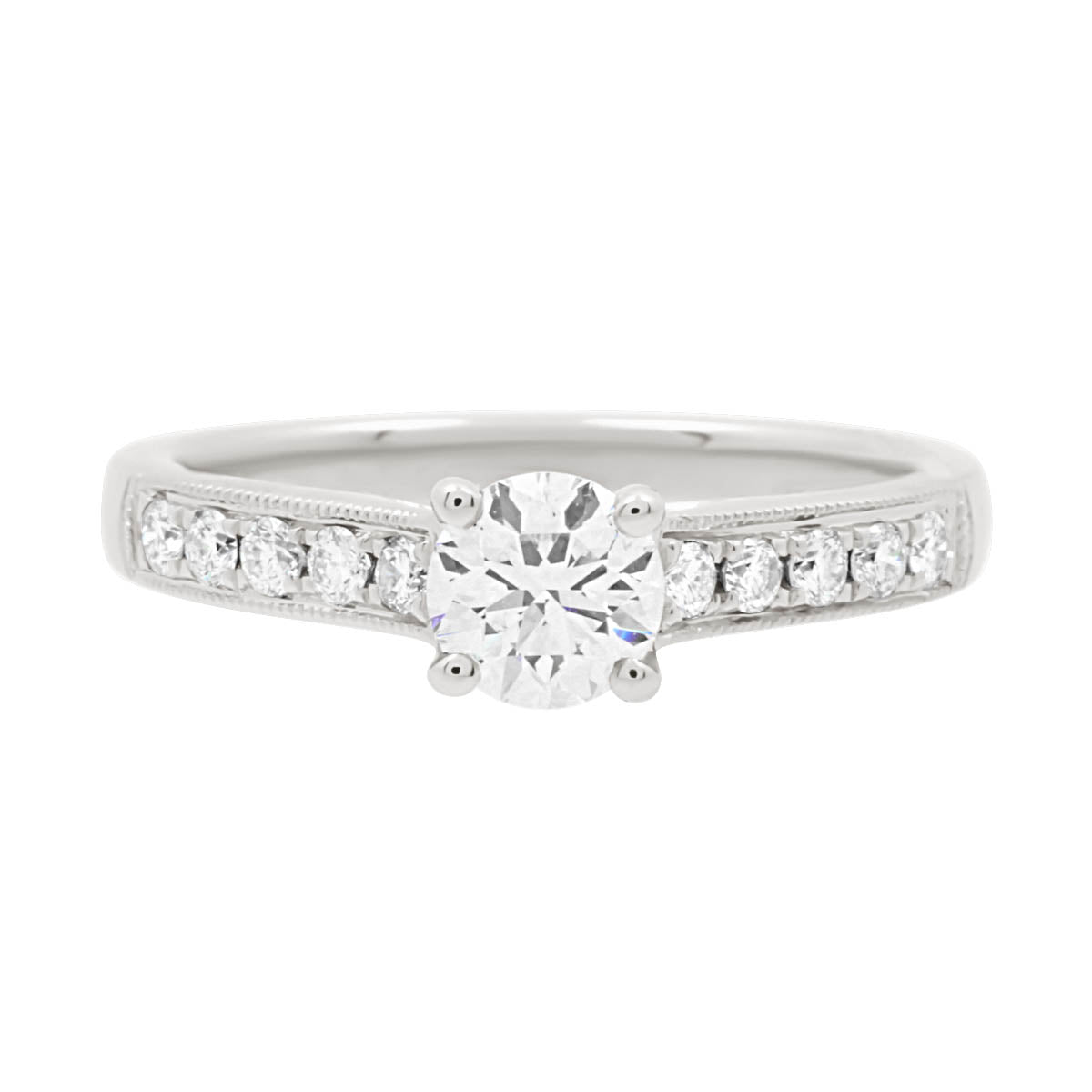 Round Cut Halo Diamond Engagement Ring with Platinum Milgrain Band - 'Tori’