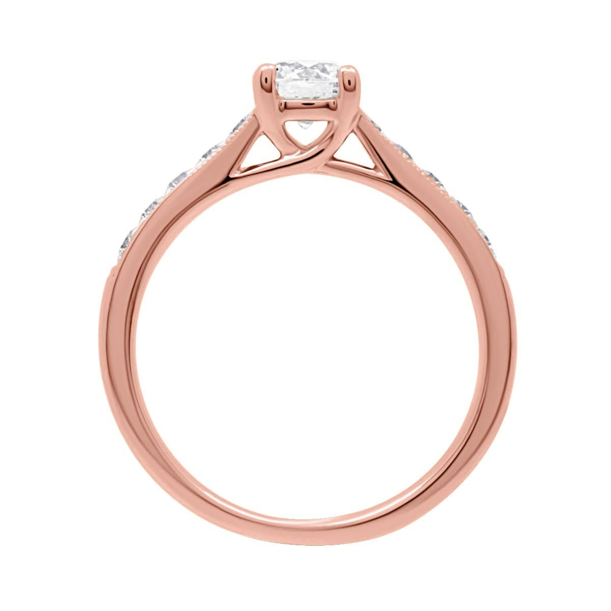 Round Cut Halo Diamond Engagement Ring with Rose Gold Milgrain Band - 'Tori’