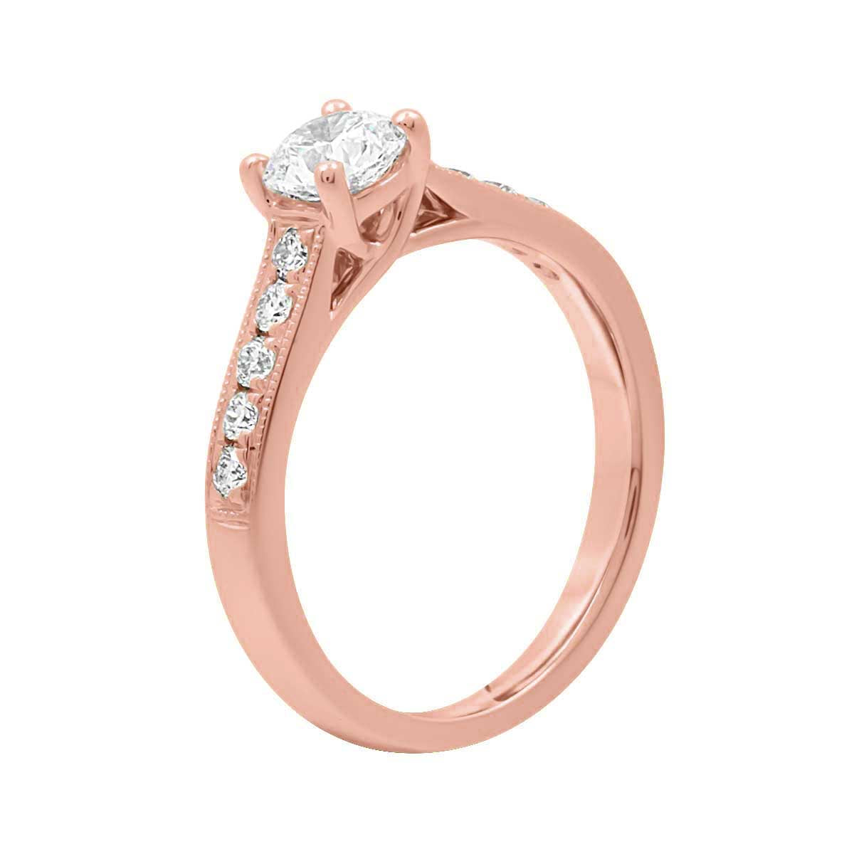 Round Cut Halo Diamond Engagement Ring with Rose Gold Milgrain Band - 'Tori’