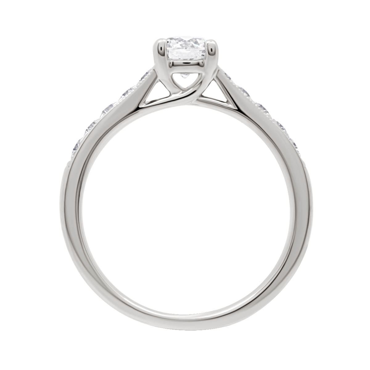 Round Cut Halo Diamond Engagement Ring with White Gold Milgrain Band - 'Tori’