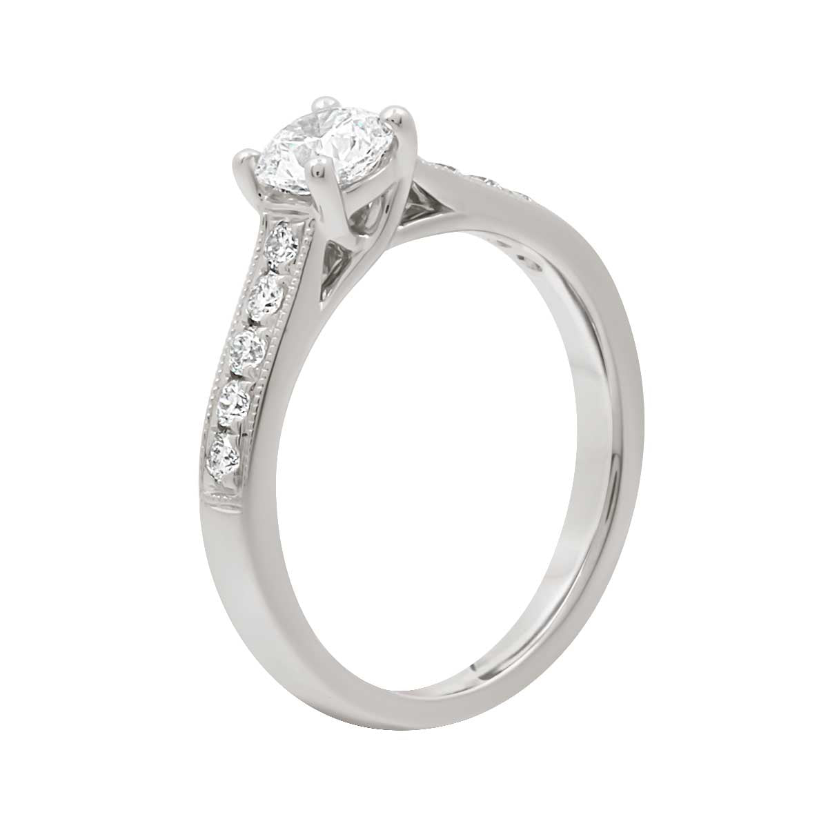 Round Cut Halo Diamond Engagement Ring with White Gold Milgrain Band - 'Tori’