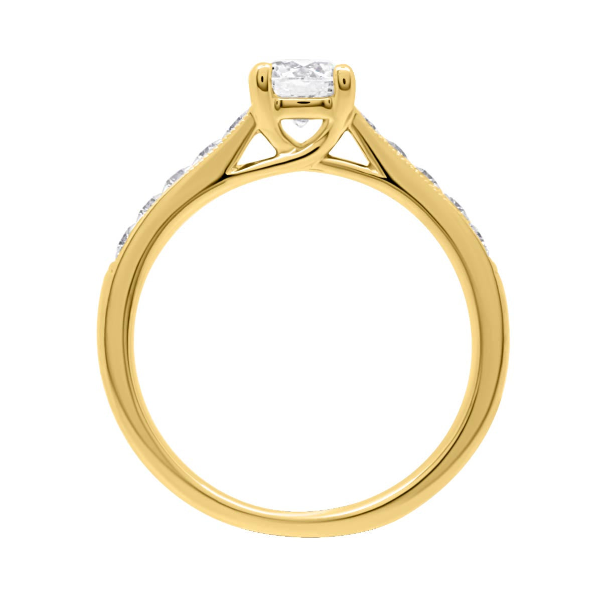 Round Cut Halo Diamond Engagement Ring with Yellow Gold Milgrain Band - 'Tori’