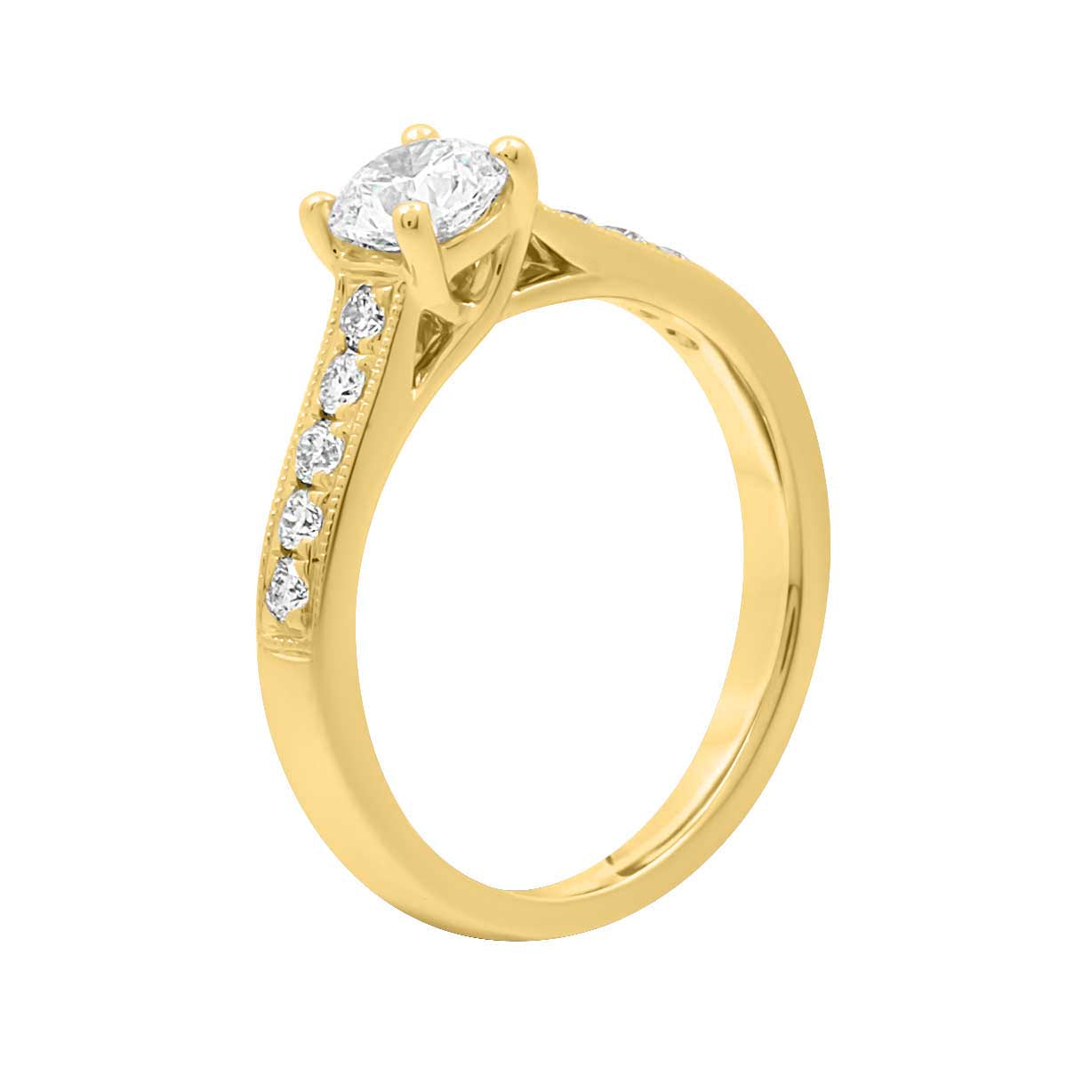 Round Cut Halo Diamond Engagement Ring with Yellow Gold Milgrain Band - 'Tori’